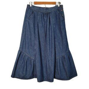 Vintage Sasson Women's M Denim Skirt With Button Ruffle Details Pockets Cottage